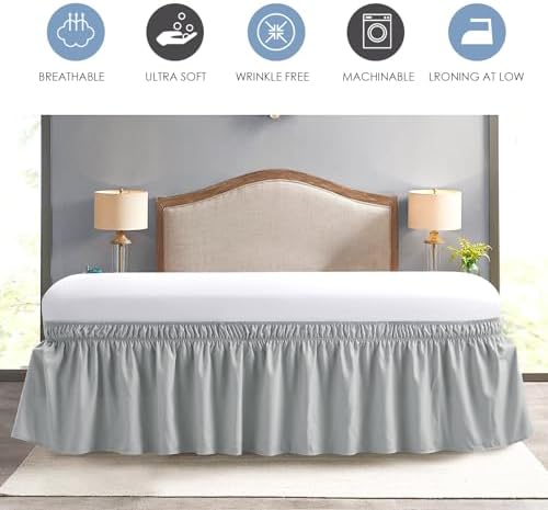 FreshCulture Elastic Wrap Around Bed Skirt - Easy Fit with 22-Inch Tailored Drop, Hotel Quality Dust Ruffle for Full Size Bed (Light Grey)