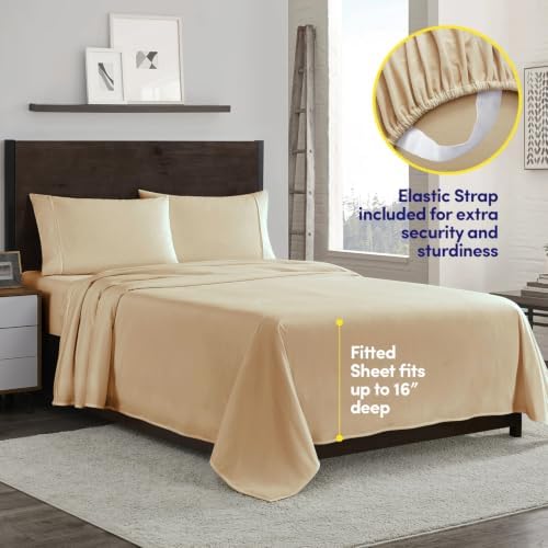 Flannel Sheets Warm and Cozy Deep Pocket Breathable All Season Bedding Set with Fitted, Flat and Pillowcases, King, Beige