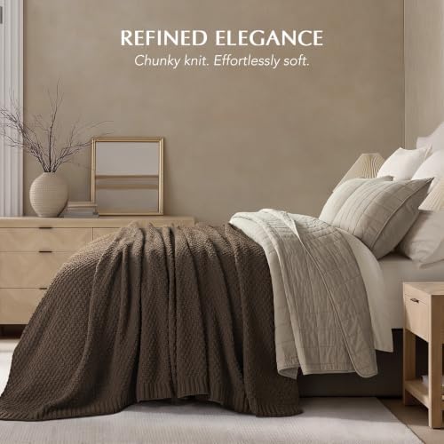 EVERGRACEHOME Chunky Chenille Knit Throw Blanket, 90 x 90, Cocoa Brown