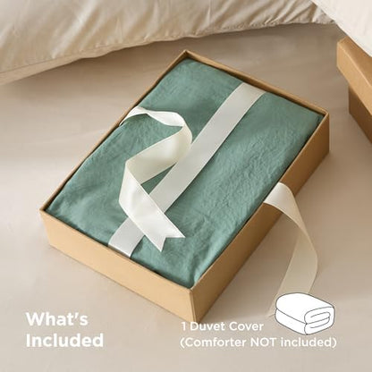 Bedsure Prewashed Duvet Cover Only, Cotton-Like Feel, Sage Green, Queen
