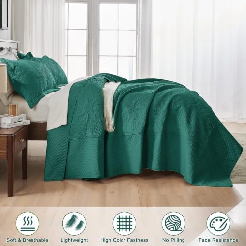 Qucover Queen Bedspread Medallion Pattern Quilt Bedding Set 3 Piece Teal