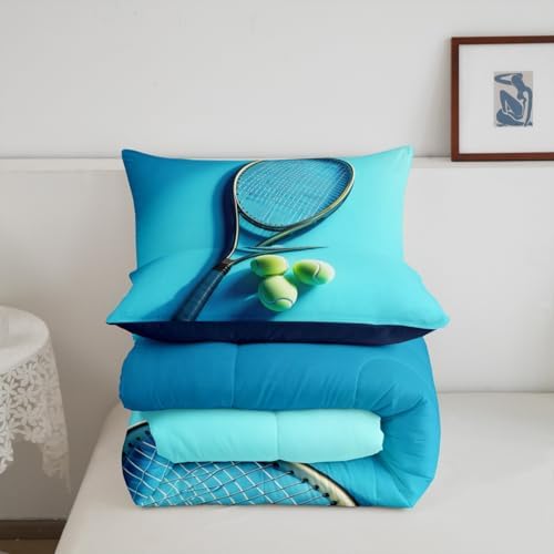 Castle Fairy Tennis Racket Comforter Set King Size American Sports Ball Gaming Bedding Set Kids Boys Girls Tennis Balls All Season Quilt Set Sport Competition Bedding Comforter Sets,3Pcs