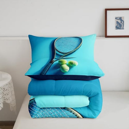 Castle Fairy Tennis Racket Comforter Set Toddler Size American Sports Ball Gaming Bedding Set Kids Boys Girls Tennis Balls All Season Quilt Set Sport Competition Bedding Comforter Sets,2Pcs
