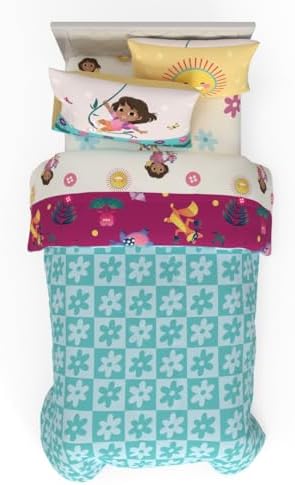 Dora The Explorer Kids Bedding Set Super Soft & Cozy Reversible Microfiber Comforter and Sheet Set with Sham, 5 Piece Twin Size, (Officially Licensed Product) By Franco