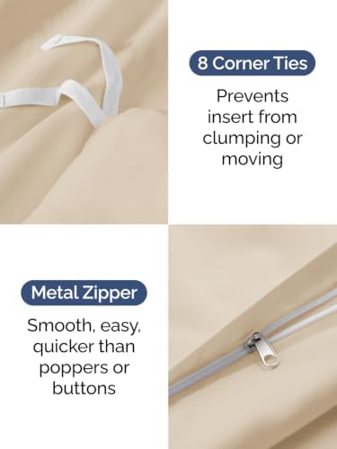 Duvet Cover Queen Size - Extra Soft 3 Piece with Zipper Closure - Cream