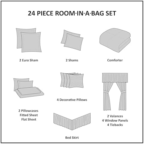 Madison Park Essentials Brystol 24 Piece Room in a Bag Faux Silk Comforter Jacquard Paisley Design Matching Curtains Down Alternative Hypoallergenic All Season Bedding-Set, King (104 in x 92 in), Teal