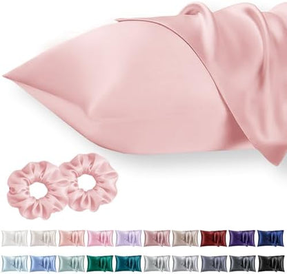 Vielit King Satin Pillowcase for Hair 2pc,Similar to Silk Pillow Cases,Easier Care Than Silk Pillowcase Gifts for Women Men,Coral,20x36 & Envelope Closure and 2 Satin Scrunchies