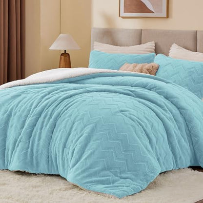 BEDELITE Fluffy Sherpa King Comforter Set,Light Blue