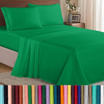 Elegant Comfort Luxury 1500 Premium Hotel Quality Microfiber 4-Piece Sheet Set - Wrinkle Resistant, All Around Elastic Fitted Sheet, Deep Pocket up to 16", King, Emerald Green