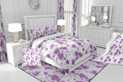 jejeloiu Purple Flower Comforter Set Full Size Kids Floral Bedding Set for Boys Girls Teens Botanical Duvet Breathable Minimalist Aesthetics Quilt Bedroom Decor,1 Comforter with 2 Pillowcase