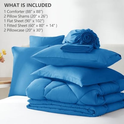 CozyLux Queen Comforter Set 88"x88" Royal Blue - 7 Piece Bed in a Bag
