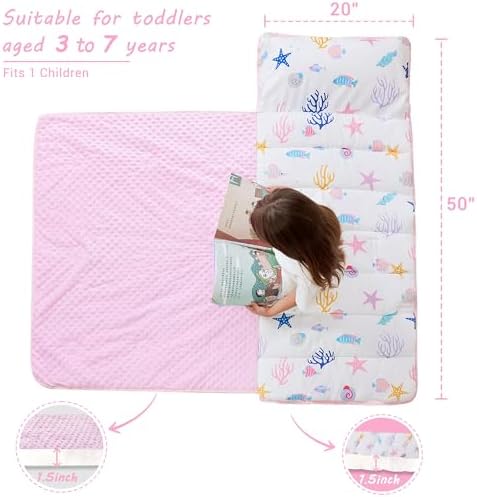 Lasoftan Toddler Nap Mat with Pillow and Blanket, Extra Large Rolled Napping Mats,Slumber Bags for Boys Girls,Kids Sleeping Bag for Daycare, Preschool Travel Camping
