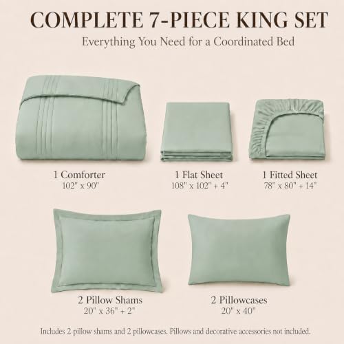 CozyLux King Size Comforter Set Sage Green- 7 Pieces Bed in a Bag