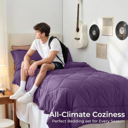HEVUMYI 5-Piece Twin XL Comforter Set, Grape Purple Bed in a Bag