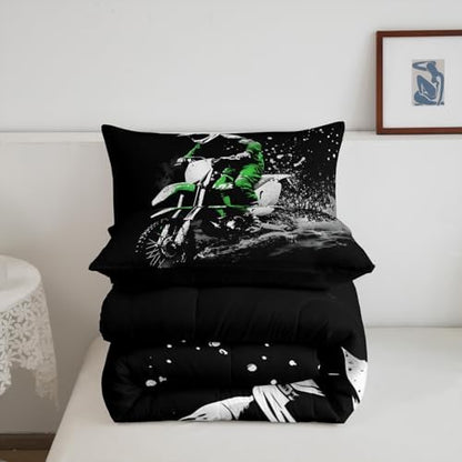 Feelyou Dirt Bike Comforter Set Toddler Size Racing Themed Bedding Set