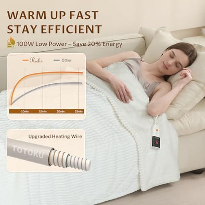 Reaks Heated Blanket Twin, 9 Heat Levels, 2-10H Auto-Off, 62"x84", White