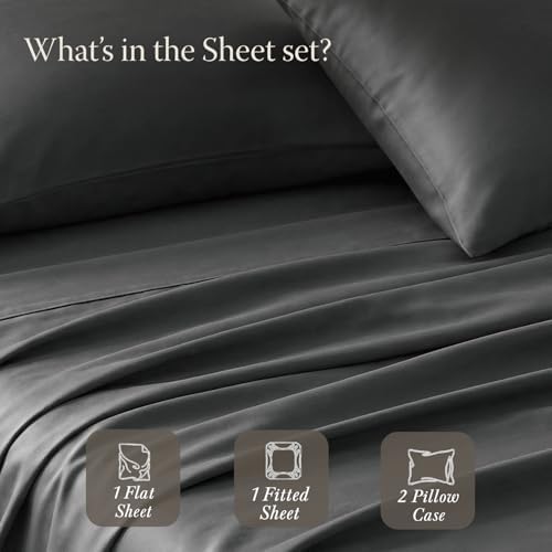 Threadmill 400TC Egyptian Cotton King Sheet Set, Sateen, Solid, Dark Grey