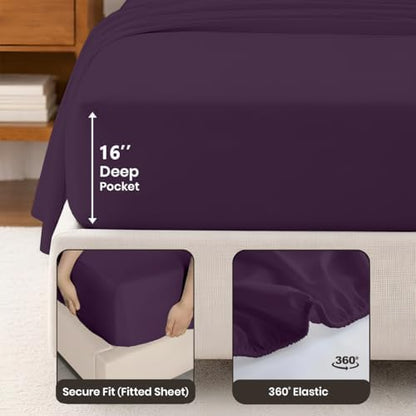 SGI bedding 100% Egyptian Cotton Sheets California King Size – Cooling Sheets, Soft Breathable Plum Bedding, Luxury Bedding, Luxury Hotel Sheet Set, Deep Pocket 16", 4 Piece Set