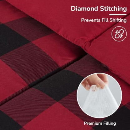 downluxe Twin Comforter Set Soft Reversible 2 Pieces, Plaid Red/Black