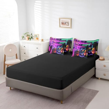 Feelyou Colorful Race Car Comforter Set with Sheets Twin Size Kids Speed Sports Car Honeycomb 7 Pieces Bedding Set for Boys Girls Teens Racing Car Bed in a Bag Breathable Extreme Sports Bed Set