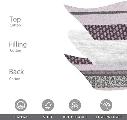 Homzard King Size Comforter Set, Cotton Quilt, Purple and Grey Bedding Set, Lightweight Striped Bedspread, Reversible Coverlet King Size (106"X98") with 2 Pillow Shams All Season