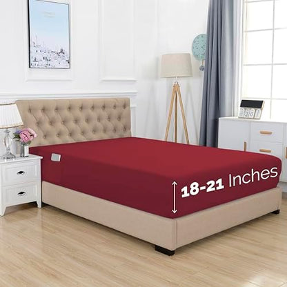 Elegant Comfort 1500 Premium Hotel Quality 18-21 Inches Deep - Extra Deep Pocket Single Fitted Sheet for High Mattress, Luxury and Softest, Smart Pocket - Wrinkle Free, King, Burgundy