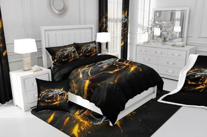 Erosebridal Kids Boys Girls Black Race Car Comforter Set Full Size,Sports Car Comforter Set for Teens Boys Race Cars Bedding Set Racing Car Duvet Set Room Decor Bedding Collection Black Yellow