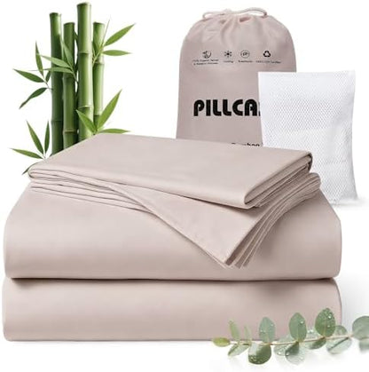 Luxury Organic Tencel & Viscose from Bamboo Cooling Sheet Set,Silky Soft Lyocell Sheets with Deep Pocket, Hypoallergenic & Breathable Bedding with Pillowcases (Sand, King)