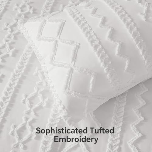 BEDELITE Twin Comforter Set 5 Pieces,Boho Bed in a Bag,White