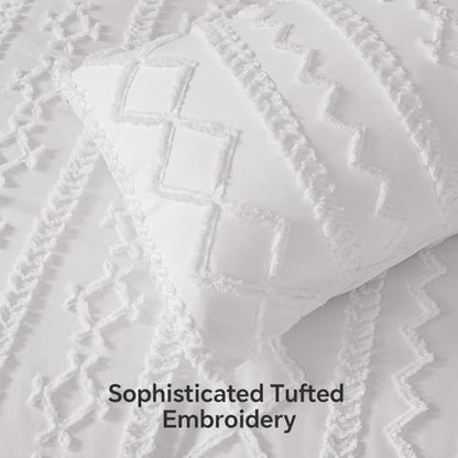 BEDELITE Twin Comforter Set 5 Pieces,Boho Bed in a Bag,White