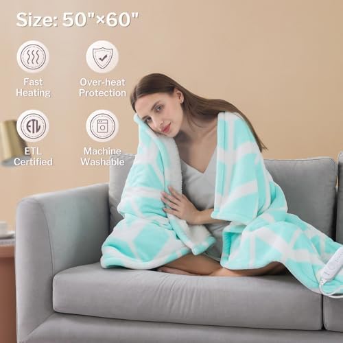 VENTIMI Heated Throw Blanket, 5 Heat Levels & 3 Hours Auto Off, Green