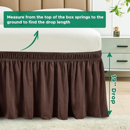 Wrap Around Bed Skirt Full Size Beds 19" Drop-Elastic Dust Ruffle Brown