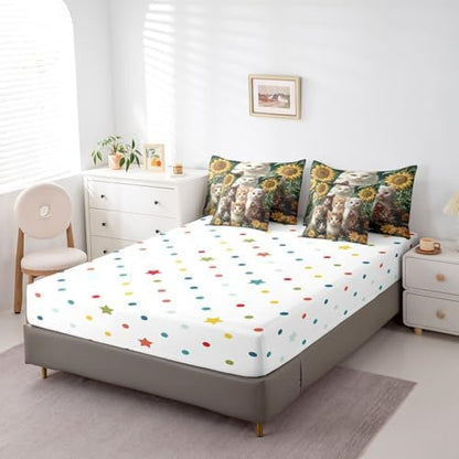 Feelyou Cute Cat Comforter Set 7 Pieces Twin Size Sunflower Bedding Set for Boys Girls Kawaii Pet Kitten Bed in a Bag with Comforter, Sheets, Pillowcases & Cushion Covers