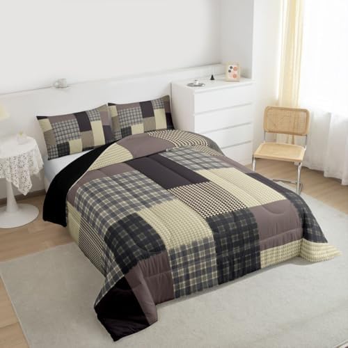 jejeloiu Plaid Comforter Set Toddler Size Farmhouse Patchwork Bedding Set for Kids Boys Girls Rustic Lodge Cabin Duvet Quilt Check Checkered Bedroom Decor Microfiber 2 Pcs with 1 Pillow Cases