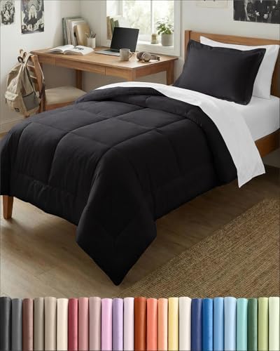 Twin XL Comforter Set - Black Bedding for All Seasons - 2 Piece Bed Set