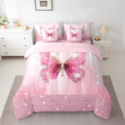Feelyou Butterfly Comforter Set King Size 7 Pieces Dreamy Princess Bedding
