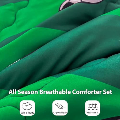 7 Piece Boys Soccer Comforter Set Full Size Bed in A Bag 3D Football Playground Sports Bedding Set for Kids Microfiber Comforter All Season Green