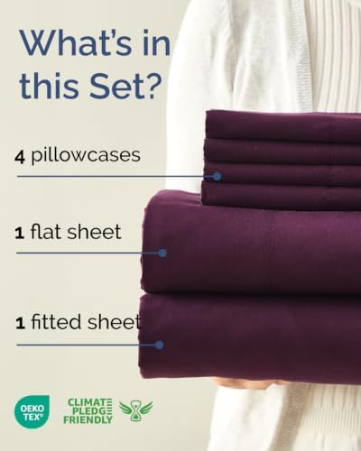 Cal King 6 Piece Bed Sheet Set - Breathable & Cooling Sheets - Deep Purple