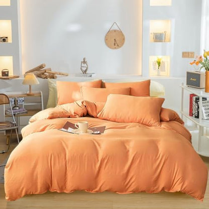 Wellboo Peach Comforter Sets Queen Solid Pink Orange Bedding Comforter Sets Cotton Plain Grapefruit Color Quilts for Women Girls Modern Light Coral Orange Full Soft Comforters Cute Peach Pink Blankets