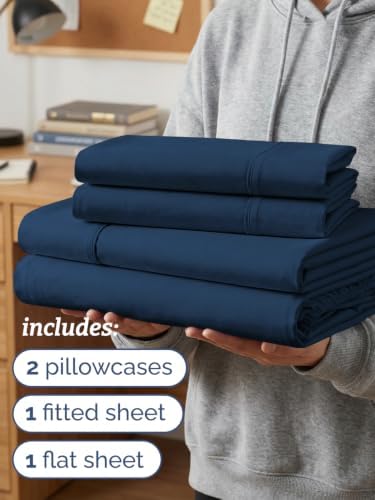 Twin XL 4 Piece Sheet Set - College Dorm Room Essentials - Dark Blue