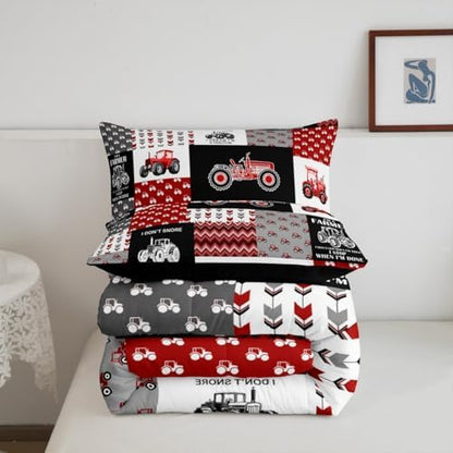 Feelyou Cartoon Tractor Comforter Set Farm Tractor Down Duvet for Kids Boys Toddler Vehicle Truck Bedding Set Harvester Excavator Comforter 1 Comforter Set with 1 Pillowcase Twin Size