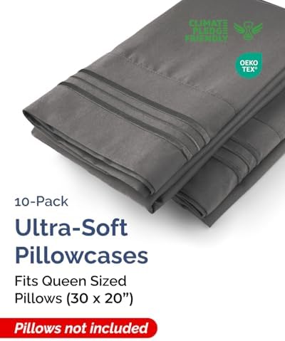 Queen Pillow Cases Set of 10 - Ultra Soft Pillowcase Covers - Charcoal
