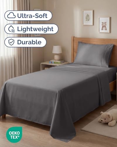 Twin Size 3 Piece Sheet Set - Comfy Breathable & Cooling Sheets - Dark Grey