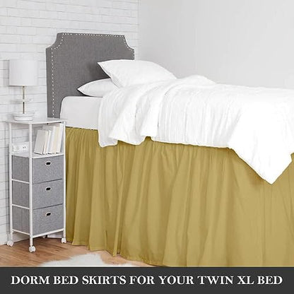 Twin XL 32" Inch Drop Long Dorm Bed Skirt, Ruffled Pattern College Dorm Room Bed Skirts, Split Corner, Easy Care, No Wrinkle Cotton Microfiber Bed Skirt