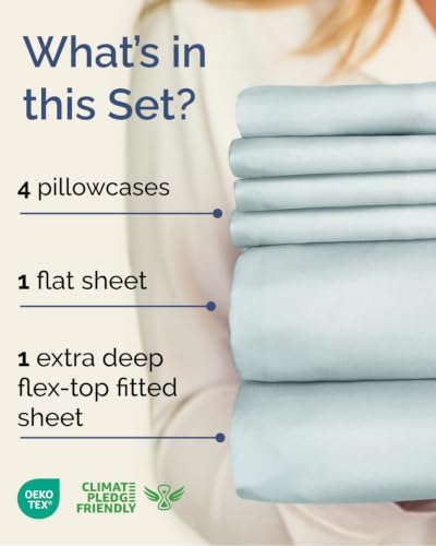 Flex Top Split Head King 6 Piece Sheet Set - Soft & Cooling - Ice Blue