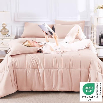 CozyLux Queen Comforter Set, 7-Piece Bed in a Bag, Blush Pink
