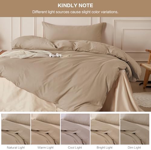SAPHREAS 100% Washed Cotton Duvet Cover Twin Size Set, Linen Like Comforter Cover with Zipper Closure & Corner Ties (No Comforter), 68x90 Khaki