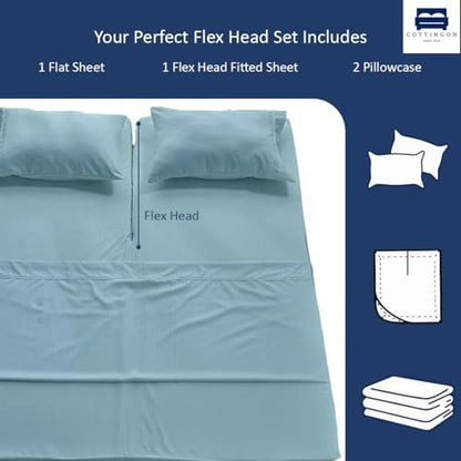 4 Piece Flex Head King Sheet Set 34" Top, 100% Egyptian Cotton, Light Blue
