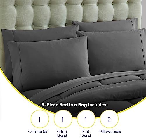 Sweet Home Collection Comforter Set with Sheets - Soft & Breathable Piece Bedding Collection - 1 Comforter, 1 Fitted Sheet, 1 Flat, Pillowcases - Deep Pocket, Premium Quality - All Season Twin XL Gray