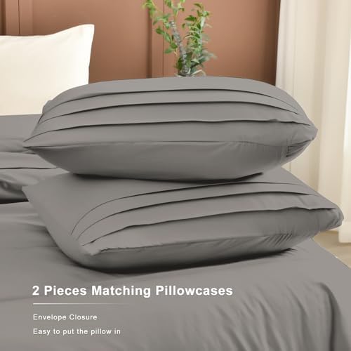 Masaca Grey Oversized King Comforter 120x120,Pinch Pleat California King Comforter Oversized,Vintage Farmhouse Boho Gray Bedding Comforter for All Season
